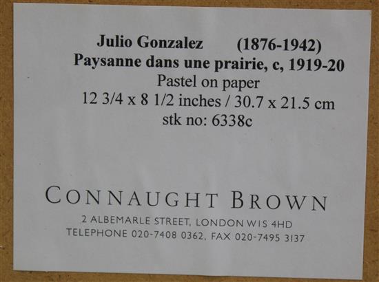 Julie Gonzalez (1876-1942) Paysanne dans un prairie, c.1919-20, oval, 12 x 8.5in.
